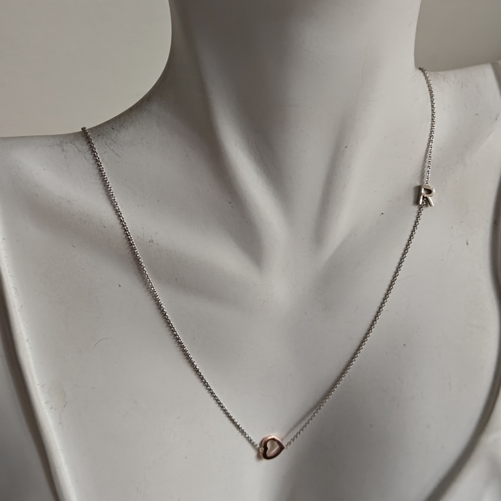 Solid 10k White Gold Heart & Initial R Necklace